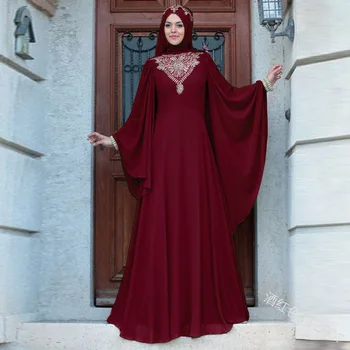 Turcija Vintage Musulmaņu Abaya Kleita Sievietēm Plats Piedurkņu Lielās Šūpoles Islāma Partija Maxi Hijab Kleitas Marokas Kaftan Jilbab Drēbes