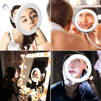 10X Palielināmais Kosmētikas Spogulis, Elastīgu Grims Iedomība Spogulis ar LED Apgaismota Spoguļa veido espejo de maquillaje aumento
