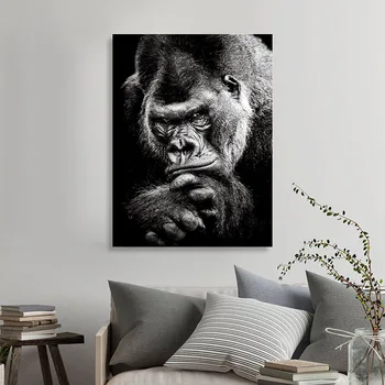 Melnā un Baltā Ape Mērkaķis Plakāti HD Druka uz Audekla Anotācija Dzīvniekiem, Wall art Pictures par Dzīves Telpu Dekorēšana Bez Rāmja