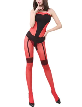 Sievietes Ķermeņa Uzvalks Sexy Apakšveļa Teddies Bodysuits Kostīmi Eksotisko Red Sexy Žakarda Siāmas Pārredzamu Zeķes romper