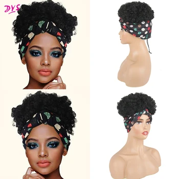 Deyngs Turban Wrap-parūka 2 in 1 Afro Puff Hairband Bun Īss Kinky Cirtaini Aukliņu Sintētisku Parūku Headwrap Parūka afroamerikānis