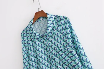 Vasaras garām Piedurknēm Ģeometriskā Drukas Kleita Sieviešu Krekls ar garām Piedurknēm Kleita Taisni Gadījuma Iela valkāt Ilgi Blūze