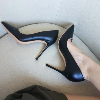 Melnās sūkņi norādīja toe 12cm augstiem papēžiem sexy sekli sieviešu kurpes puse vakara kurpes ar metāla papēdi 10cm 8cm YG041 ROVICIYA