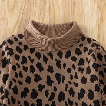 Ir 2021. Jaunākās Karstā Zīdainis, Mazulis, Bērns, Meitene, kas augstu uzrullētu apkakli Leopard sporta Krekls Top PU Svārki 2gab Modes Pavasara Rudens Apģērbu Komplekti 1-5T
