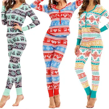 Sievietēm Ziemassvētku Pidžamas Komplekti Top Bikses Komplekti Pilna Garuma Regulāri Piedurknēm V-veida kakla Mīksto Siltu Izdrukāti Komplekti Sleepwear