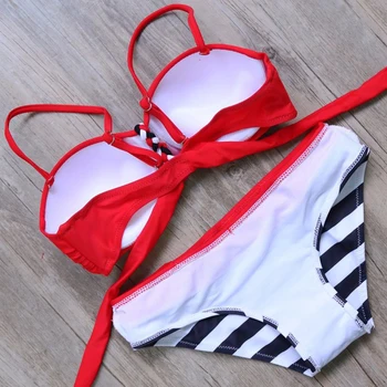 VIAOLI Peldkostīmu Plus lieluma Bikini 2018 Peldēt Komplekts Sievietēm divdaļīga Beachwear Svītrainām Bodysuit Sadalīt Sieviešu Peldkostīmi Bathingsuit