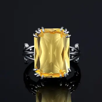 Szjinao Sudraba Gredzeni Sievietēm Nekustamā 925 Sterling Sudraba Dizainers Gredzenu Spīdīgs Dzeltens Cristal Dārgakmeņiem Lielā Laukumā Smalkas Rotaslietas Karstā