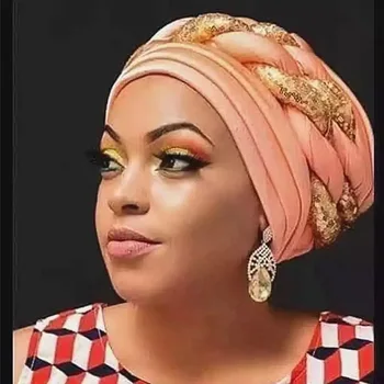 Ir 2021. Sieviešu Bizītes Turban Klp Āfrikas Aso Oke Auto Gele Headtie Gatavs Hijab Sunīti Sieviešu Galvas-Wrap Caps Turbante Mujer