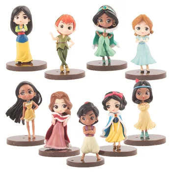 9pcs/komplekts Disney Posket Princeses, sniegbaltīte Belle Aladdin Pocahontas Tiger Lily Peter Pan PVC Skaitļi Rotaļlietas Dāvana Bērnam