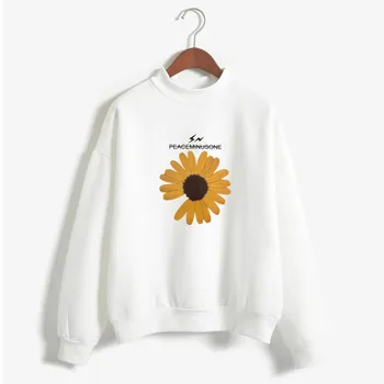 Korejiešu stilā, brīvs krekls kpop tautas Daisy drukāt Džemperis ar garām Piedurknēm Gadījuma Unisex Krekls pelēkā vārna