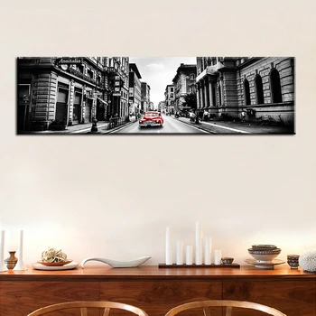 60x210cm-Nordic Red Car Retro Ielas Ainavu Plakāti un Izdrukas Kanvas Glezna uz Dzīvojamās Istabas Sienas Mākslas Dekoru Audekls Drukāt