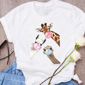 Sieviešu Grafiskais Žirafe Smieklīgi Cute Sejas Modes Karikatūra Drēbes Dāmu T-Veida, Drukāšanas Topi Apģērbi, Sieviešu T Krekls, Sieviešu T-Krekls