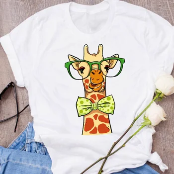 Sieviešu Grafiskais Žirafe Smieklīgi Cute Sejas Modes Karikatūra Drēbes Dāmu T-Veida, Drukāšanas Topi Apģērbi, Sieviešu T Krekls, Sieviešu T-Krekls