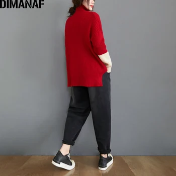 DIMANAF Plus Lieluma Sievietēm, Puloveri, Džemperi, Dāmu Topi augstu uzrullētu apkakli Savienoti Biezu Adījumu Gadījuma Zaudēt Sieviešu Apģērbs Pavasara 2021
