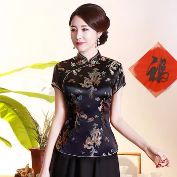 Ķīnas Sieviešu Apģērbu Mandarīnu Apkakles Austrumu Classic Retro Blūze Pūķis&phoenix Tang Krekls Dāma Liels izmērs 3XL 4XL Topi