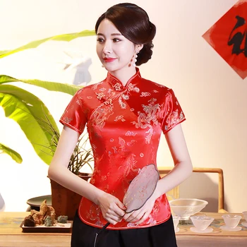 Ķīnas Sieviešu Apģērbu Mandarīnu Apkakles Austrumu Classic Retro Blūze Pūķis&phoenix Tang Krekls Dāma Liels izmērs 3XL 4XL Topi