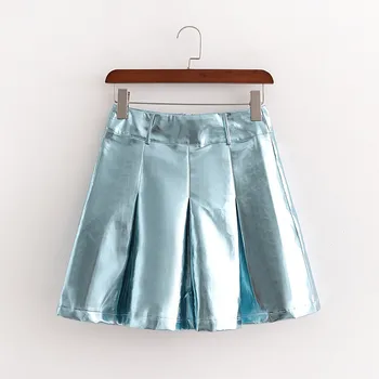 Evfer Sieviešu Stilīgs Metāla Atstarojošs Za Blue Mini Svārki Modes Dāmas Streetwear-line Īsi Svārki Sieviešu Augsta Vidukļa Svārki