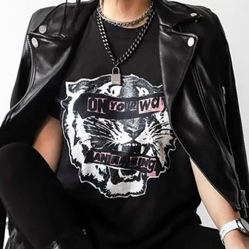 Tiger Vadītājs Black Grafiskais Neitrāls Tee Sieviešu Vasaras Īsām Piedurknēm O Veida Kakla T Krekls Gadījuma Vintage Hipster Drēbes Radošumu Top 2020
