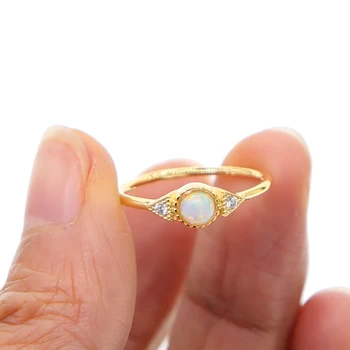 Elegants Zelta piepildīta modes rotaslietas trīs akmens 3 skaidrs cz uguns opāls vienkārši kaudze diy modes rotaslietas smalku gredzenu