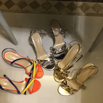 2019 jaunu stilu pavasara viena siksna kristāla papēdis sandales sieviešu ādas Bumba papēža atvērtu purngalu dāmas sandales kāzu kurpes līgava papēži