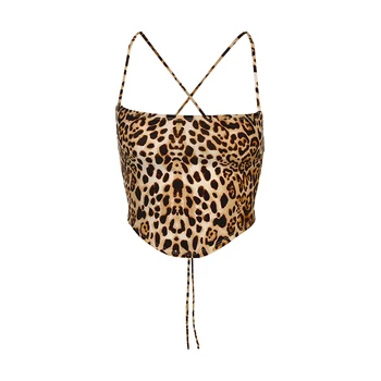 Seksīga Vasaras Leopards Drukāt Backless Topi, Topiņi Sievietēm, Apgriezts Augšu Clubwear Bezpiedurkņu Topiņi Sieviešu Topi, T-Veida Krekli