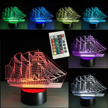 3D Gaismas Nakts Jahtu LED Galda Lampa RGB Tālvadības pults 7 Krāsas, Mainot Vizuālo USB Gaismas Radošo Bērnu Miega Gaismas