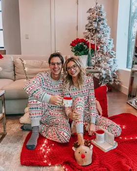 Ģimenes Izskatīties Ziemassvētku Pidžamu Komplekts Svītrainām Elk Ikdienas Ģimenes Saskaņojot Tērpiem jaungada Kostīmi Naktsveļu Sleepwear Pidžamas Komplekts