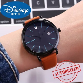 Disney zīmolam 2018 jaunu Bērnu, Skatīties Vīrieši Skatīties Modes Atdzist Vienkāršu rokas pulksteņi Zēni Grils Mīļotājiem Mickey Mouse Dāvanu Ādas pulkstenis