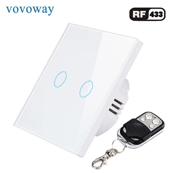 Vovoway gaismas slēdzi RF 433MHz bezvadu tālvadības ES standarta 2gang pārtraucējs AC110V 220V sienas touch switch