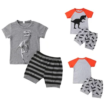 2gab Zīdainis, Mazulis Baby Boy Dinozauru Topi, T-krekls, Bikses Apģērbs, Drēbes, Vasarā 1-7Y Toddler Zēns Apģērbu ar Īsām Piedurknēm Bērnu Komplekts