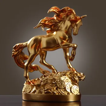 WU CHEN ILGI Nordic Gold, Lucky Zirgu Mākslas Statuja Skulptūru Dzīvnieku Zobens Statujas Sveķu Mākslas un Amatniecības Home Decoration Accessories R2029