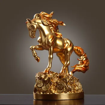 WU CHEN ILGI Nordic Gold, Lucky Zirgu Mākslas Statuja Skulptūru Dzīvnieku Zobens Statujas Sveķu Mākslas un Amatniecības Home Decoration Accessories R2029