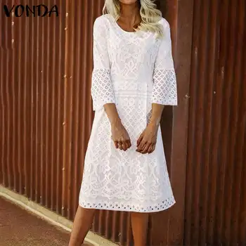 Modes Sievietes Sundress VONDA 2021. gada Vasaras Maxi Kleita Kaftan Gadījuma 3/4 Piedurknēm Tunika Vestido Sieviešu Kokvilnas Veļu, Drēbes Plus Izmēra