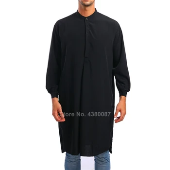 Tīrtoņa Krāsu Saūda Arābijas Vīriešu Musulmaņu Tradicionālo Thobe Pogu Garš Krekls Turku Gadījuma Vīriešu Ar Garām Piedurknēm Ar Islāma Apģērbi