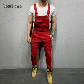 Tīrtoņa Krāsu Vīriešu Seksīgi Džinsi Gadījuma Džinsa Kombinezons Strappy Pantalon Red Black Kabatas Džinsi Zīmuli Bikšu Vīriešu Apģērbu 2020
