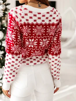 Jauna Rudens Ziemas Sieviešu Džemperi Sniegpārslas Drukāt Ar Garām Piedurknēm Ar Apaļu Apkakles Džemperis Ziemsvētki Puse Sieviešu Trikotāžas Džemperi Plus Lieluma