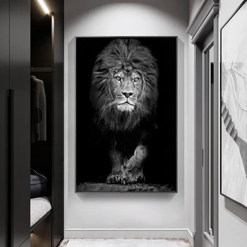 Black un White Lion Dzīvnieku Kanvas Glezna Plakāti un Izdrukas Sienas Mākslas Savvaļas Dzīvnieku Attēli uz dzīvojamo Istabu, Guļamistaba Dekori
