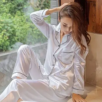 Jaunas Sieviešu Vasaras Sleepwear Long Sleeve Pidžamas Komplekti Mājas Tērps Naktsveļu Zila, Zaļa, Rozā, Sudraba, Balta