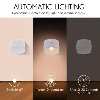 Nakts Gaisma Kustības Sensors Warm White LED Guļamistabā, Skapī, Virtuvē, Gaitenī Stick-Par Enerģijas Efektīvu Kompakts 2-pack