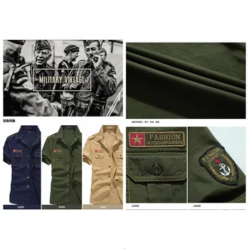 Militāro Krekls Vīriešu Krekli Ikdienas Stila Modes Apģērbu Kokvilnas ar Īsām Piedurknēm Retro Vintage Izšuvumi Armband Piliens Kuģniecība