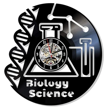 Vinila Ieraksts Sienas Pulkstenis ar Modernu Dizainu Ķīmijas Lab Elementi Bioloģijas Zinātnes Vintage Vinila Sienas Pulksteņi Pulksteņu Dāvanu Zinātnieks
