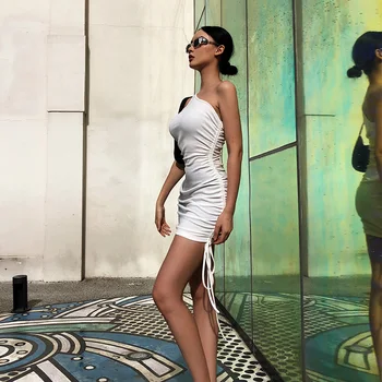 InstaHot elegants sexy viens plecu kleita sievietēm bodycon ruched aukliņu vasarā bez piedurknēm tvertnes kleita 2020. gadam, modes kleita