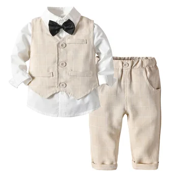 Toddler Zēnu Drēbes Ir 2021. Bērniem Zēni, Kāzu Tērpi, Svītrainām Veste + Balts Krekls + Bikses 3pcs Lapu Zēns Tērpiem, Bērnu Virsdrēbes