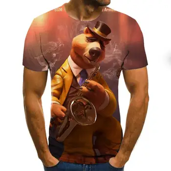 Smieklīgi 3D Anotācija t krekls Vīriešiem ar Īsām Piedurknēm Streetwear Top Tees Ziedi Dzīvnieku 3D Drukāšanas tee krekls