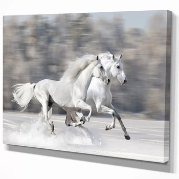 Sienas Mākslas Mājas Dekoru Sniega Darbojas Balto Zirgu Audekls Drukāt Krāsošana Mūsdienu Plakātu, Dzīvojamā Istaba Moduļu Attēlus Bez Rāmja Mākslas Darbu