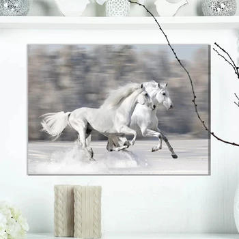 Sienas Mākslas Mājas Dekoru Sniega Darbojas Balto Zirgu Audekls Drukāt Krāsošana Mūsdienu Plakātu, Dzīvojamā Istaba Moduļu Attēlus Bez Rāmja Mākslas Darbu