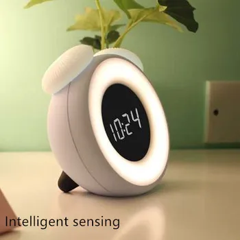 LED izslēgtu modinātāju radošo guļamistabas gultas elektronisko pulksteni smart bērniem cute karikatūra uzlādējams nakts gaisma