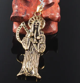 Hip Hop Vintage Svētā Svētās Nāves (Santa Muerte Galvaskausa Biker Kulons Zelta Kaklarota Nerūsējošā Tērauda Vīrietis Sieviešu Reliģisko Rotaslietas