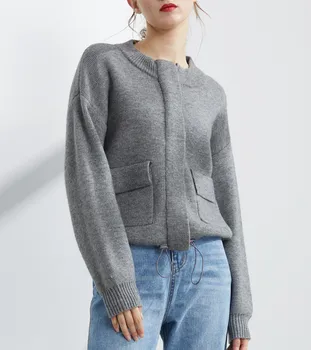 Trikotāžas jaka Vilnas džemperis, jaka sievietēm lielajam silts, biezs džemperis džemperis trikotāžas džemperis sieviešu ziemas bēša pelēka, haki 2020