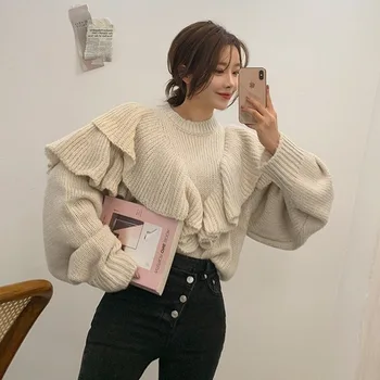 2020. gada pavasarī jauno modes zaudēt mežģīņu meitene retro gadījuma meitene salds trikotāžas džemperis džemperis salds iela